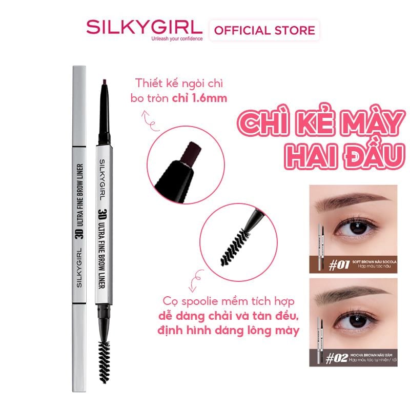 Chì Kẻ Mày Hai Đầu Silkygirl Lâu Trôi 3D Ultra Fine Brow Liner 0.1g