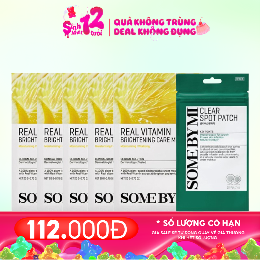 Combo 6 Some By Mi: Miếng Dán Mụn Clear Spot Patch - Set 18 miếng + Mặt Nạ Dưỡng Da Real Care Mask 20g #Dưỡng sáng da (5 miếng)