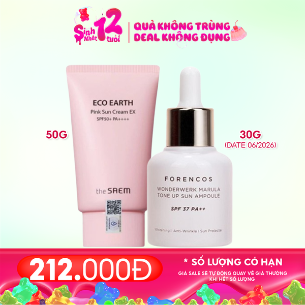  Combo 2 Sản Phẩm: Kem Chống Nắng, Nâng Tông The Saem SPF50+/PA++++ 50g + Tinh Chất Chống Nắng Forencos Dưỡng Sáng Da, Cấp Ẩm 30ml 