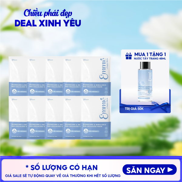  Combo Mask 10 Miếng Mặt Nạ Dưỡng Emmié By HappySkin Cấp Ẩm, Hỗ Trợ Phục Hồi, Làm Sáng Da Bio Cellulose Mask 