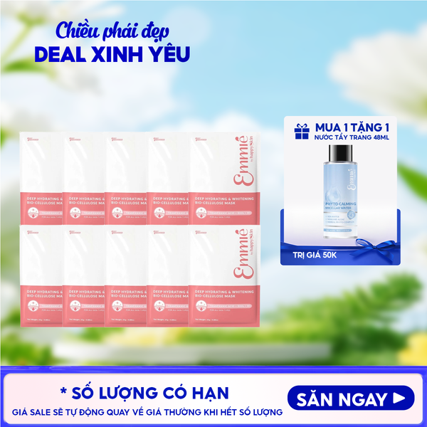  Combo Mask 10 Miếng Mặt Nạ Dưỡng Emmié By HappySkin Cấp Ẩm, Hỗ Trợ Phục Hồi, Làm Sáng Da Bio Cellulose Mask 