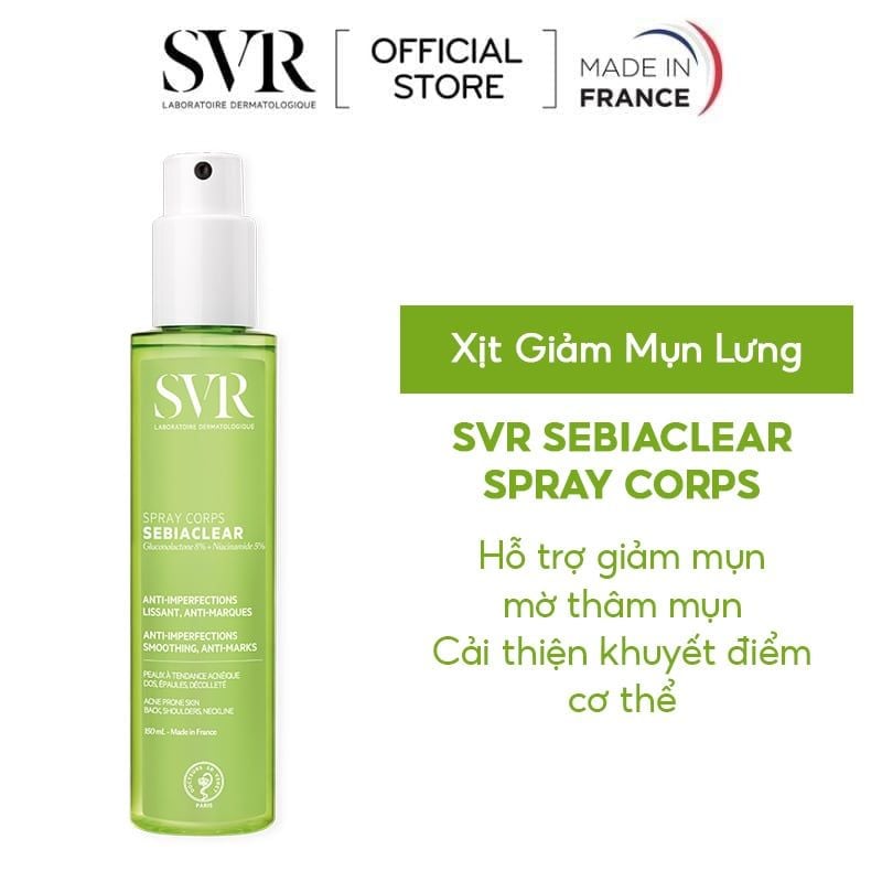Xịt Hỗ Trợ Giảm Mụn Lưng & Cơ Thể SVR Mờ Thâm Mụn Sebiaclear Spray Corps 150ml
