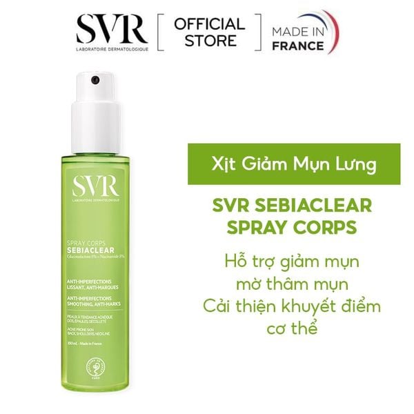  Xịt Hỗ Trợ Giảm Mụn Lưng & Cơ Thể SVR Mờ Thâm Mụn Sebiaclear Spray Corps 150ml 
