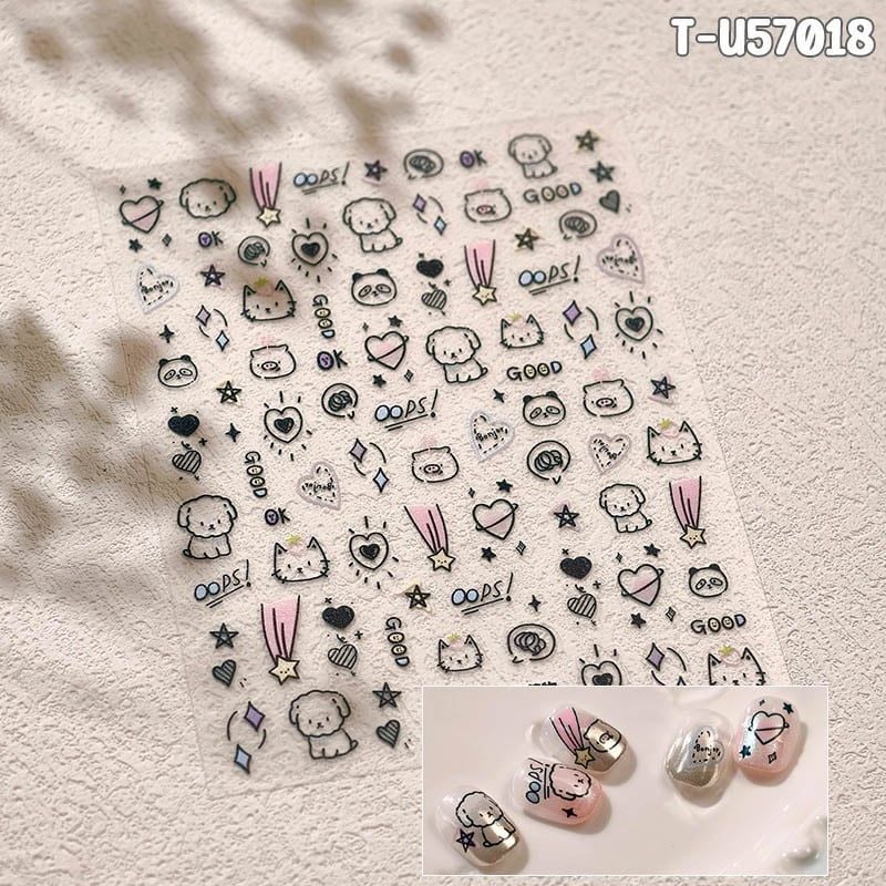 Miếng Dán Trang Trí Móng TENSOR 5D Sticker Nail Cao Cấp Họa Tiết Hoạt Hình Siêu Dễ Thương, Đa Dạng, Nhiều Màu Sắc