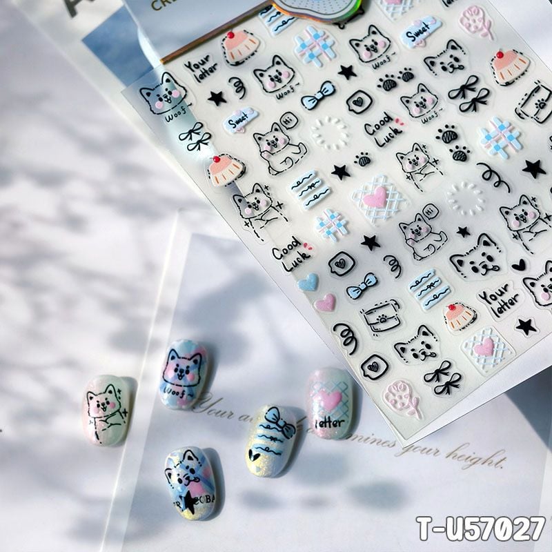 Miếng Dán Trang Trí Móng TENSOR 5D Sticker Nail Cao Cấp Họa Tiết Hoạt Hình Siêu Dễ Thương, Đa Dạng, Nhiều Màu Sắc