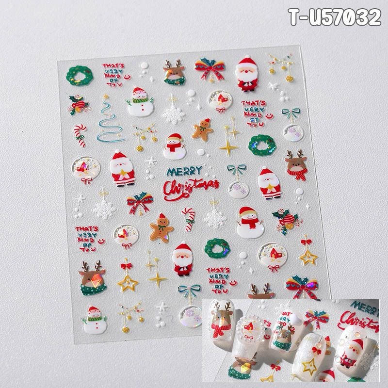 Miếng Dán Trang Trí Móng TENSOR 5D Sticker Nail Cao Cấp, Họa Tiết Giáng Sinh Dễ Thương Ông Già Noel