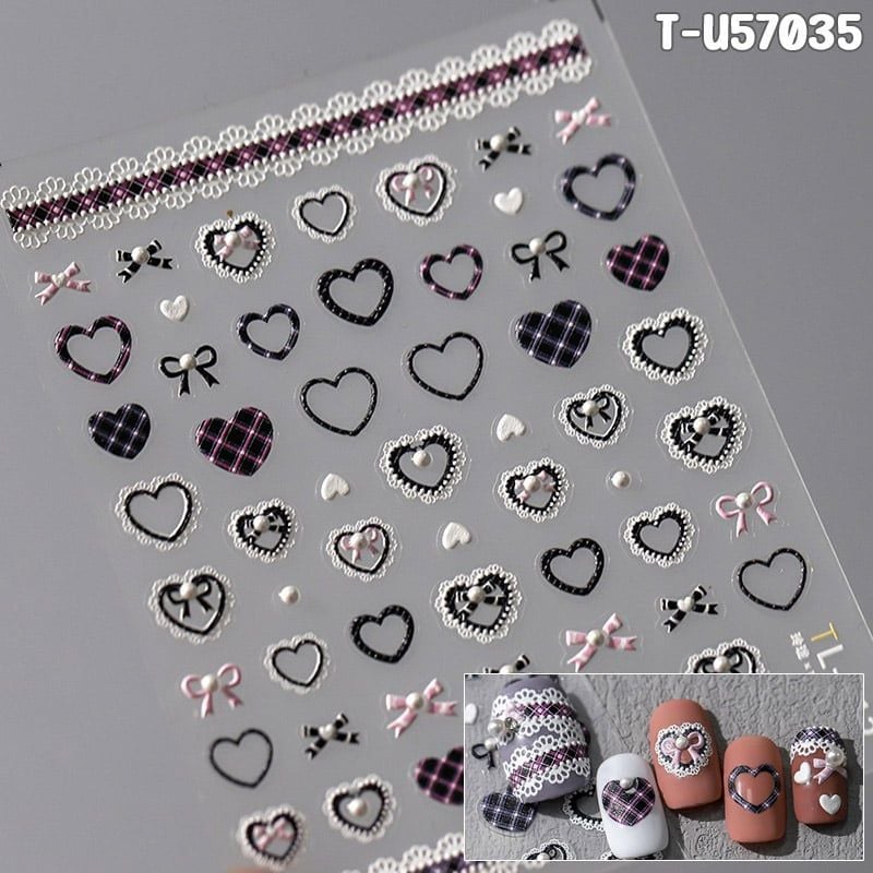 Miếng Dán Trang Trí Móng TENSOR 5D Sticker Nail Cao Cấp, Họa Tiết Nơ Bướm, Trái Tim Lấp Lánh, Siêu Xinh, Mẫu Đa Dạng