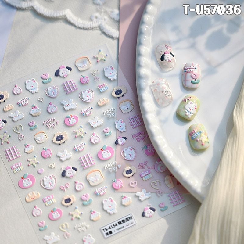 Miếng Dán Trang Trí Móng TENSOR 5D Sticker Nail Cao Cấp Họa Tiết Hoạt Hình Siêu Dễ Thương, Đa Dạng, Nhiều Màu Sắc