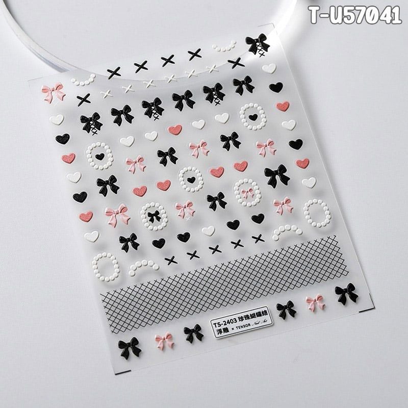 Miếng Dán Trang Trí Móng TENSOR 5D Sticker Nail Cao Cấp, Họa Tiết Nơ Bướm, Trái Tim Lấp Lánh, Siêu Xinh, Mẫu Đa Dạng