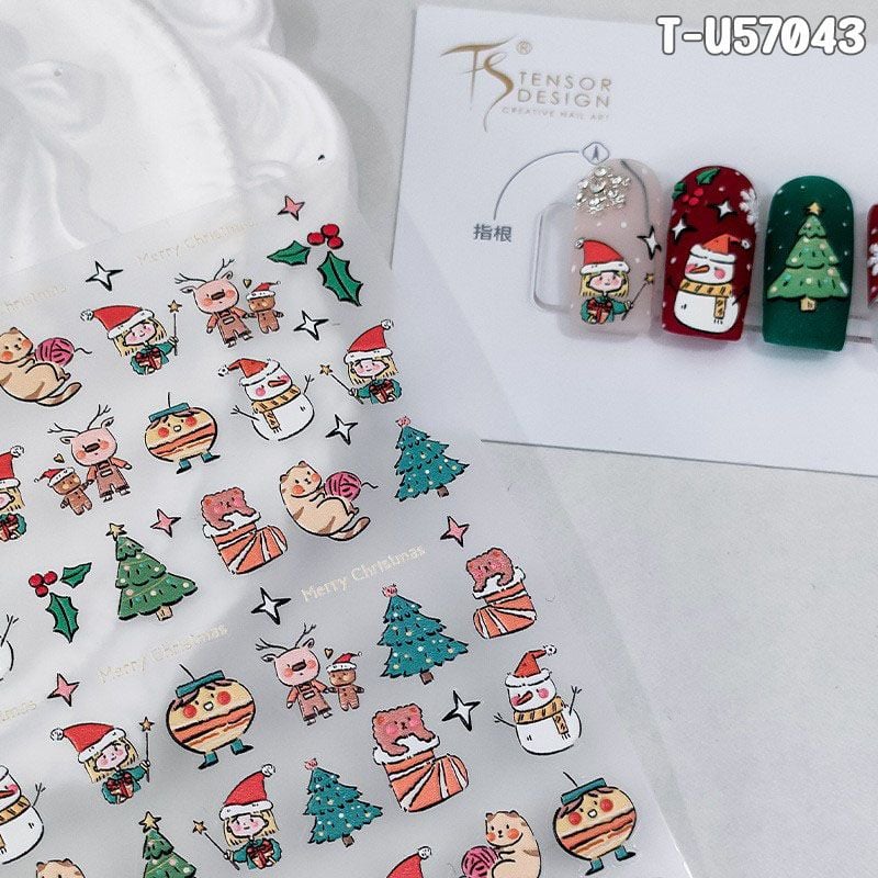 Miếng Dán Trang Trí Móng TENSOR 5D Sticker Nail Cao Cấp, Họa Tiết Giáng Sinh Dễ Thương Ông Già Noel