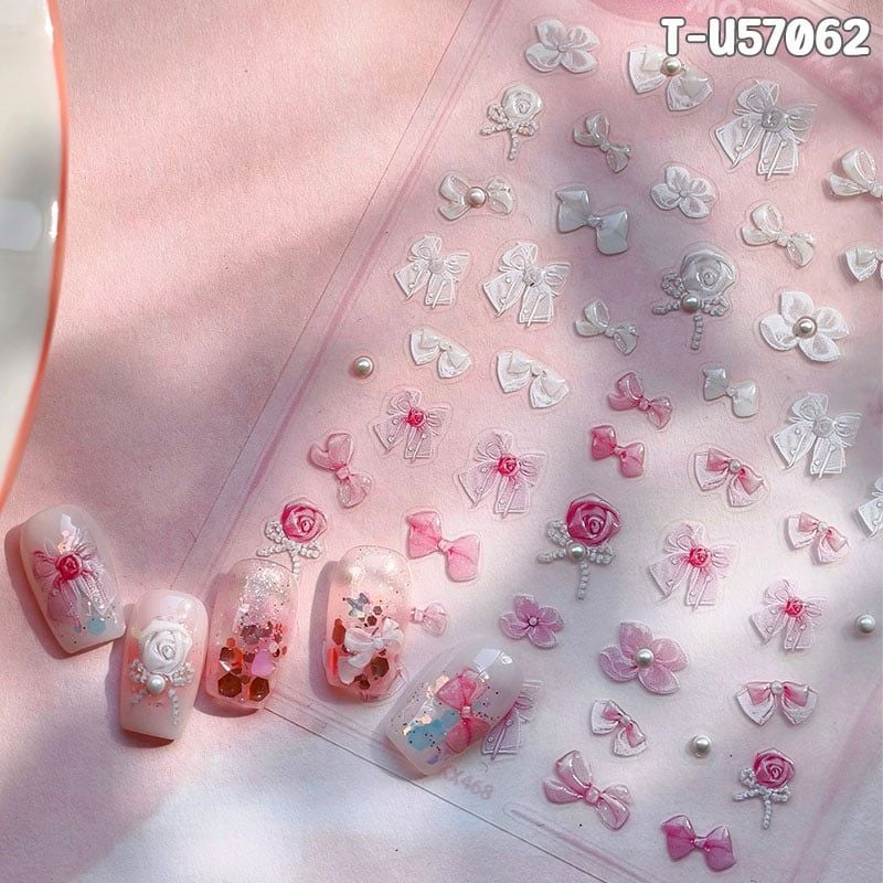 Miếng Dán Trang Trí Móng TENSOR 5D Sticker Nail Cao Cấp, Họa Tiết Nơ Bướm, Trái Tim Lấp Lánh, Siêu Xinh, Mẫu Đa Dạng