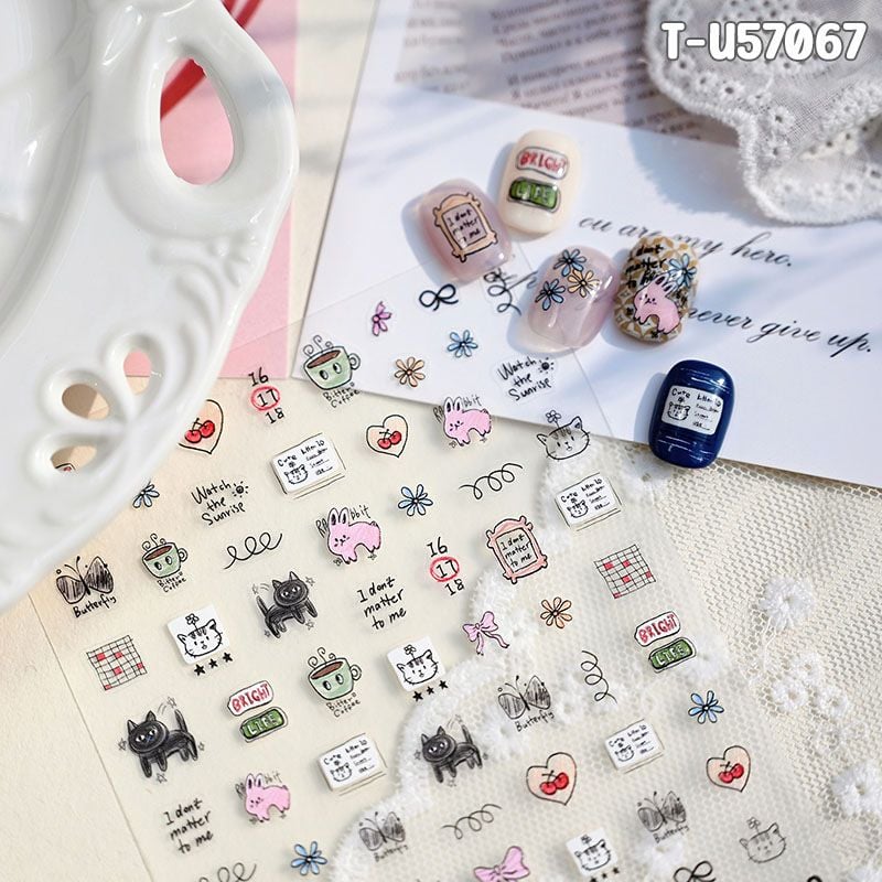 Miếng Dán Trang Trí Móng TENSOR 5D Sticker Nail Cao Cấp Họa Tiết Hoạt Hình Siêu Dễ Thương, Đa Dạng, Nhiều Màu Sắc