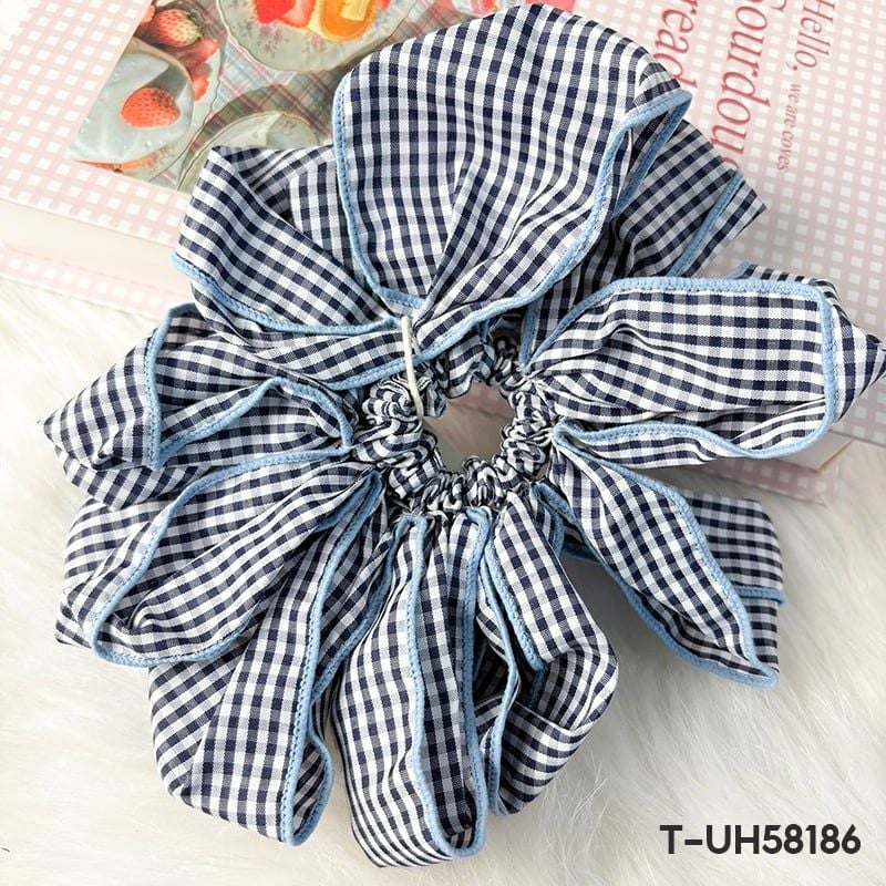 Dây Cột Tóc Scrunchies Sọc Caro, Đính Gấu Cao Cấp TOOLA