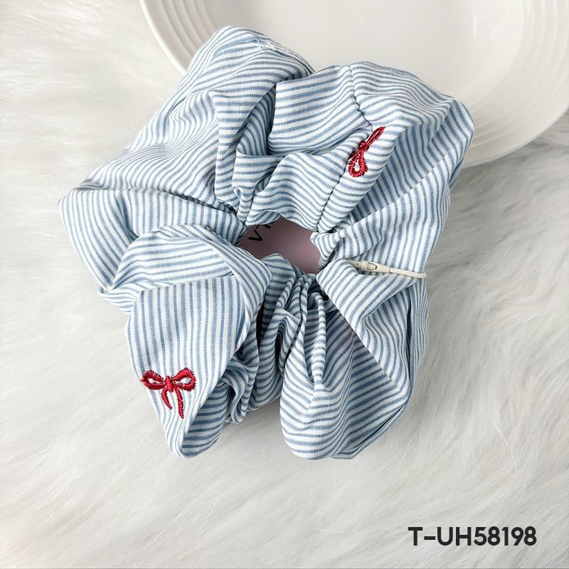 Dây Cột Tóc Scrunchies Sọc Caro, Đính Gấu Cao Cấp TOOLA