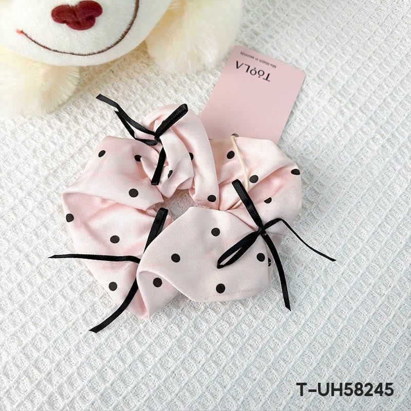 Dây Cột Tóc Scrunchies Sọc Caro, Đính Gấu Cao Cấp TOOLA