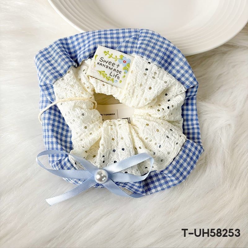 Dây Cột Tóc Scrunchies Sọc Caro, Đính Gấu Cao Cấp TOOLA