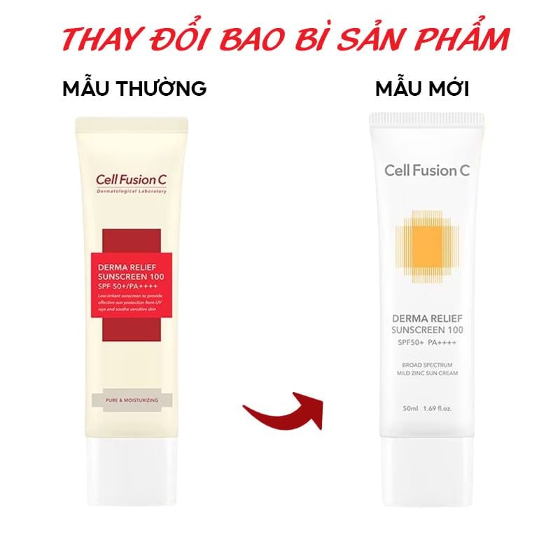 Kem Chống Nắng Cell Fusion C Thuần Vật Lí, Dịu Nhẹ Da Derma Relief Sunscreen 100 SPF50+/PA++++ 50g