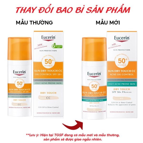  Kem Chống Nắng Eucerin Kiểm Soát Dầu, Nâng Tông Tự Nhiên Sun Dry Touch CC Oil Control SPF50+ 50ml 