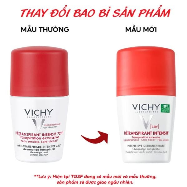  Lăn Khử Mùi Vichy Ngăn Mồ Hôi, Giữ Khô Thoáng Suốt 72H Detranspirant Intensif 72H 50ml (Che tên sản phẩm khi giao hàng) 