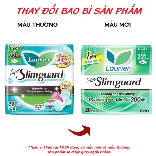  Băng Vệ Sinh Laurier Siêu Mỏng Bảo Vệ Super Slimguard 22,5cm - 20 Miếng (Che tên sản phẩm khi giao hàng) 