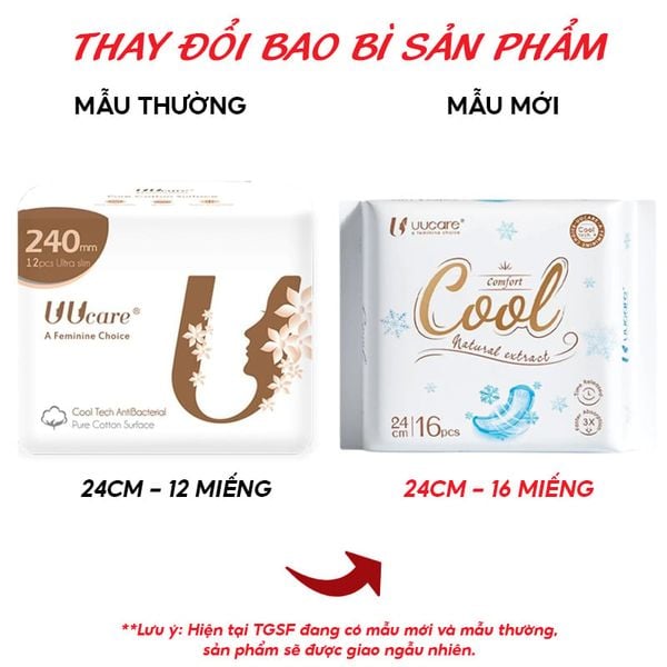  Băng Vệ Sinh UUcare Kháng Khuẩn Ban Ngày Cool Tech 24cm (Che tên sản phẩm khi giao hàng) 