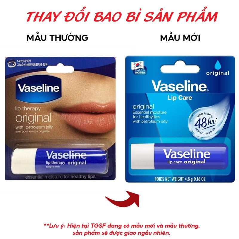 Son Thỏi Vaseline Dưỡng Ẩm, Chống Nứt Nẻ Môi Có Màu, Không Màu Lip Therapy Dạng Thỏi 4.8g