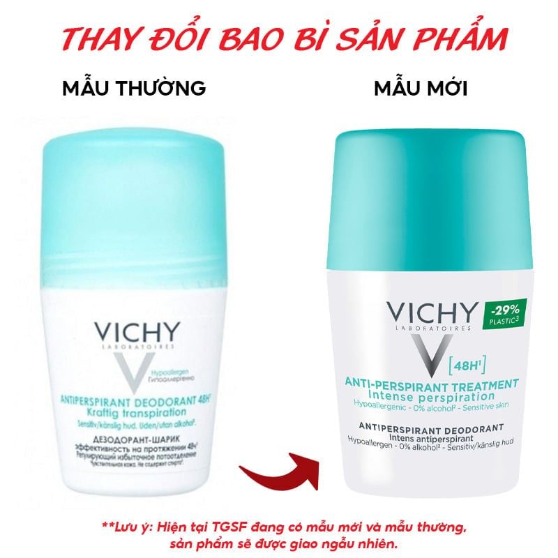 Lăn Khử Mùi Vichy Hỗ Trợ Giảm Mồ Hôi Dưới Cánh Tay, Giữ Khô Thoáng Suốt 48h Cho Da Nhạy Cảm Traitement Anti – Transpirant 48h 50ml (Che tên sản phẩm khi giao hàng)