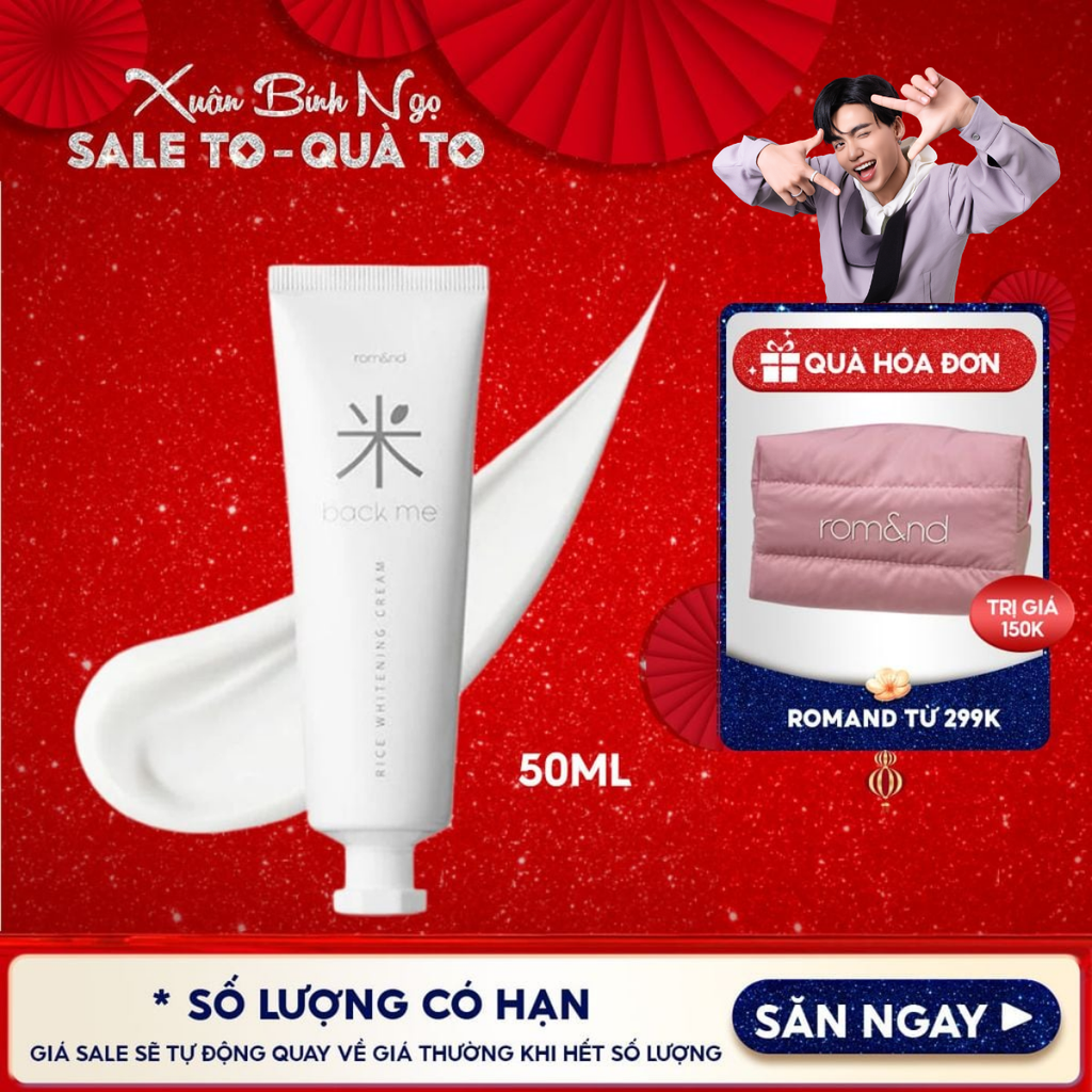 Kem Gạo Dưỡng Ẩm Romand Hỗ Trợ Giảm Tàn Nhang, Làm Sáng Da, Nâng Tông Back Me Rice Whitening Cream 50ml