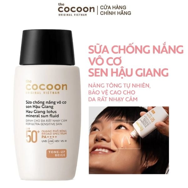  Sữa Chống Nắng Cocoon Vô Cơ Sen Hậu Giang Hau Giang Lotus Mineral Sun Fluid SPF 50+ PA++++ 