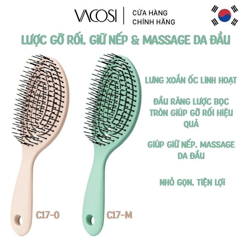Lược Gỡ Rối, Giữ Nếp & Massage Da Đầu Vacosi Flexi Detangling Brush - C17