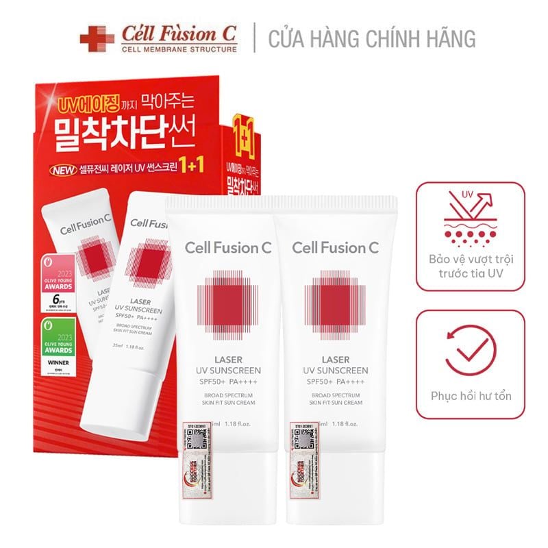 Kem Chống Nắng Cell Fusion C Phổ Rộng Cho Da Treatment Laser Uv Sunscreen 100 Spf50+ Pa++++ 35ml + 35ml