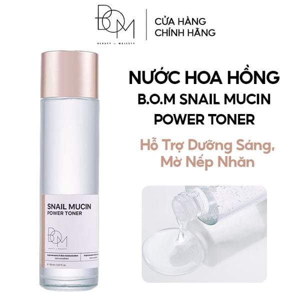  Nước Hoa Hồng Hỗ Trợ Dưỡng Sáng, Mờ Nếp Nhăn B.O.M Snail Mucin Power Toner 150ml 