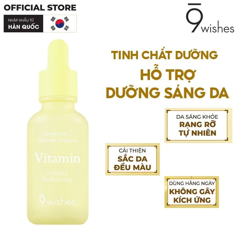Serum 9 Wishes Hỗ Trợ Dưỡng Sáng Da Tangerine C Vitamin Ampule 30ml
