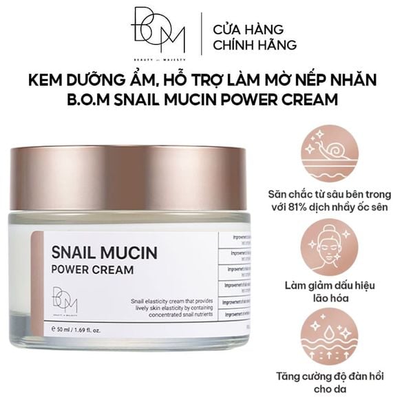 Kem Dưỡng Ẩm B.O.M Hỗ Trợ Làm Mờ Nếp Nhăn Snail Mucin Power Cream 50ml 