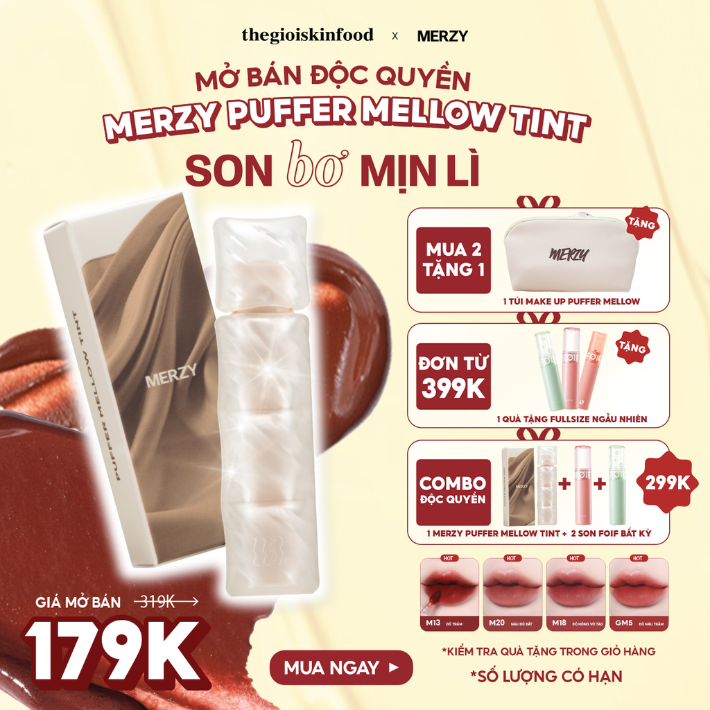 [NEW] Son Phao Kem Lì Mềm Mịn Như Bơ, Lâu Trôi Merzy Puffer Mellow Tint 3.7g