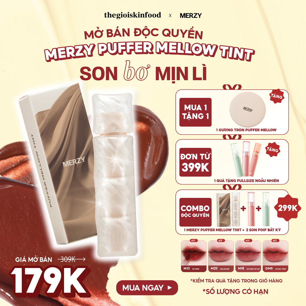 [NEW] Son Phao Kem Lì Mềm Mịn Như Bơ, Lâu Trôi Merzy Puffer Mellow Tint 3.7g
