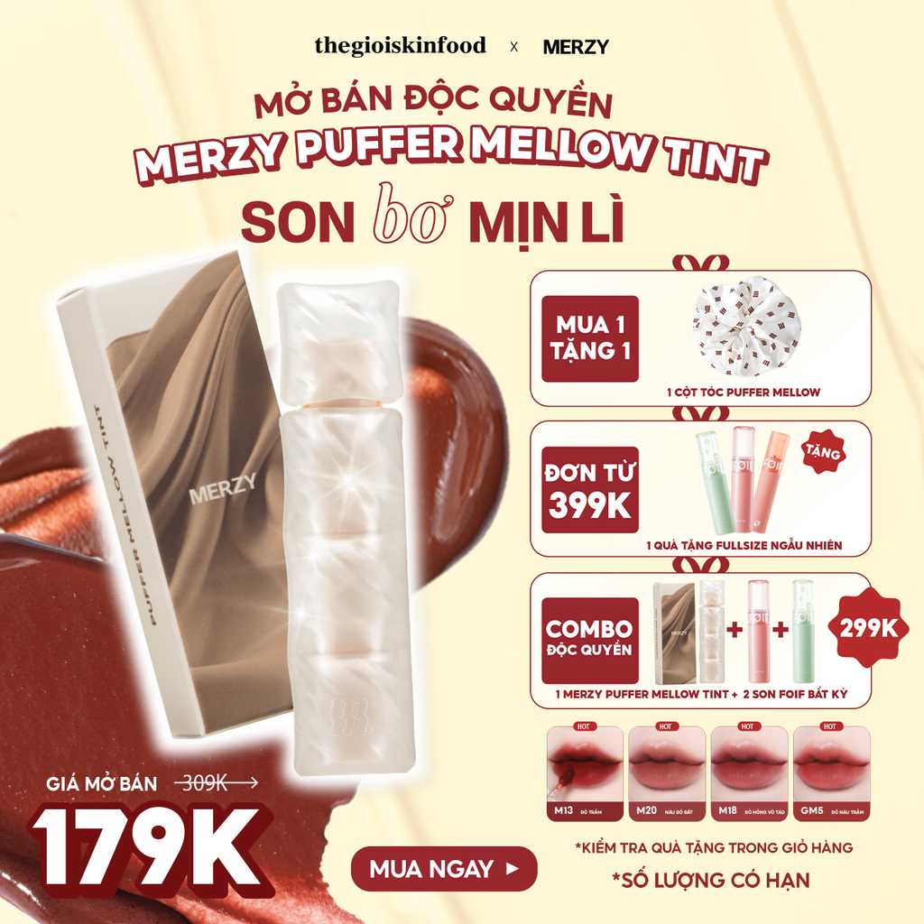 [NEW] Son Phao Kem Lì Mềm Mịn Như Bơ, Lâu Trôi Merzy Puffer Mellow Tint 3.7g