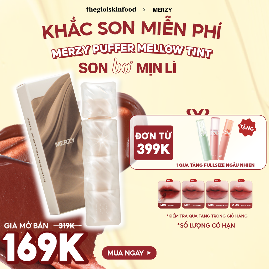 [KHẮC SON] Son Phao Kem Lì Mềm Mịn Như Bơ, Lâu Trôi Merzy Puffer Mellow Tint 3.7g