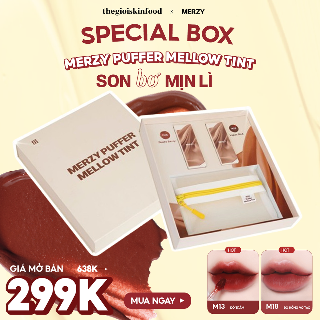 [NEW] Son Phao Kem Lì Mềm Mịn Như Bơ, Lâu Trôi Merzy Puffer Mellow Tint 3.7g