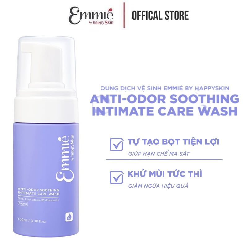 Dung Dịch Vệ Sinh Phụ Nữ Khử Mùi Emmié by Happyskin Anti - Odor Soothing Intimate Care Wash Original 100ml (Che tên sản phẩm khi giao hàng)