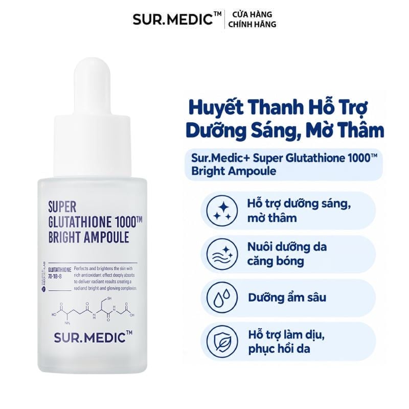 Huyết Thanh Sur.Medic+ Hỗ Trợ Dưỡng Sáng, Mờ Thâm Super Glutathione 1000™ Bright Ampoule 32ml