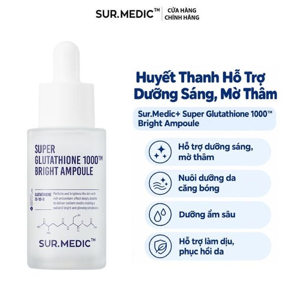  Huyết Thanh Sur.Medic+ Hỗ Trợ Dưỡng Sáng, Mờ Thâm Super Glutathione 1000™ Bright Ampoule 32ml 