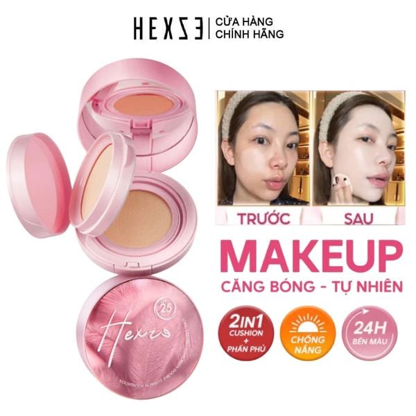  Phấn Nước Hexze Hỗ Trợ Chống Nắng Kèm Phấn Phủ 2in1 Long Lasting Sunscreen Double Cushion Foundation Natural SPF25 Pa+++ 13g + 6.5g 