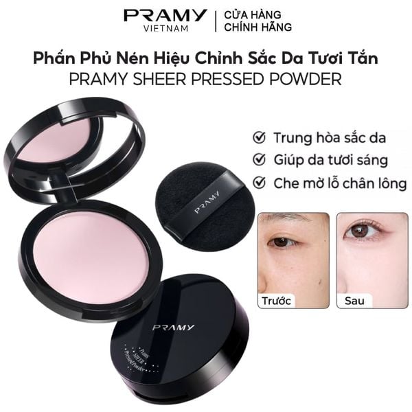  Phấn Phủ Nén Hiệu Chỉnh Sắc Da Tươi Tắn Pramy Sheer Pressed Powder 8g #Luminous Lavender 
