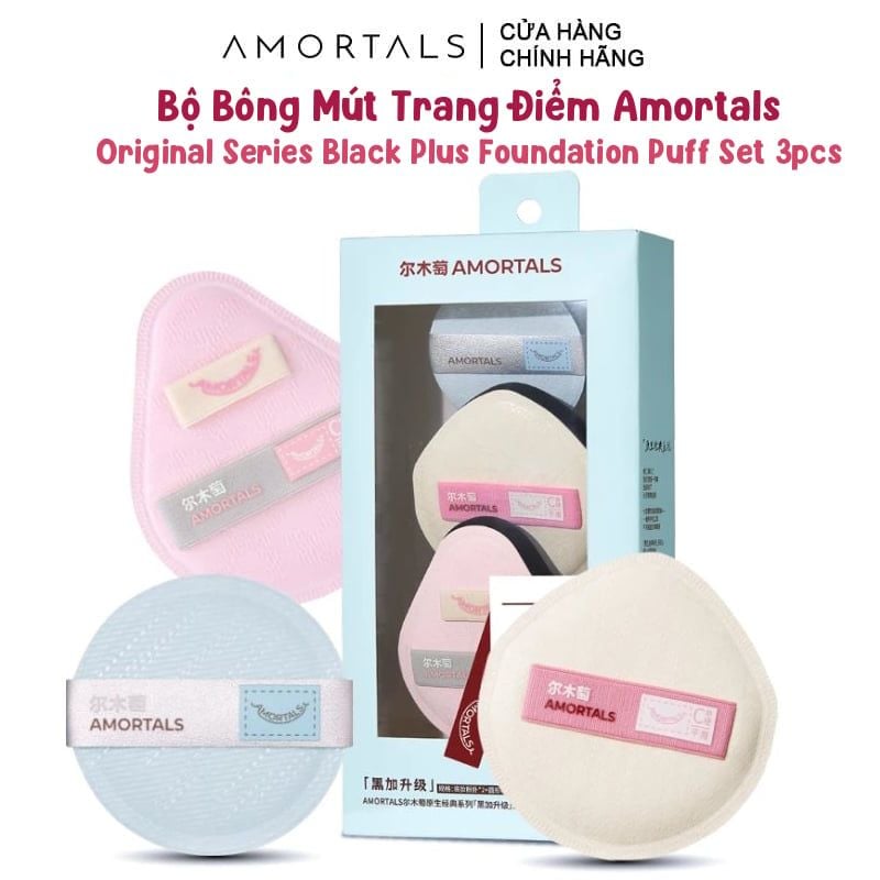 Bộ Bông Mút Trang Điểm Amortals Original Series Black Plus Foundation Puff Set 3pcs (Upgraded Version)