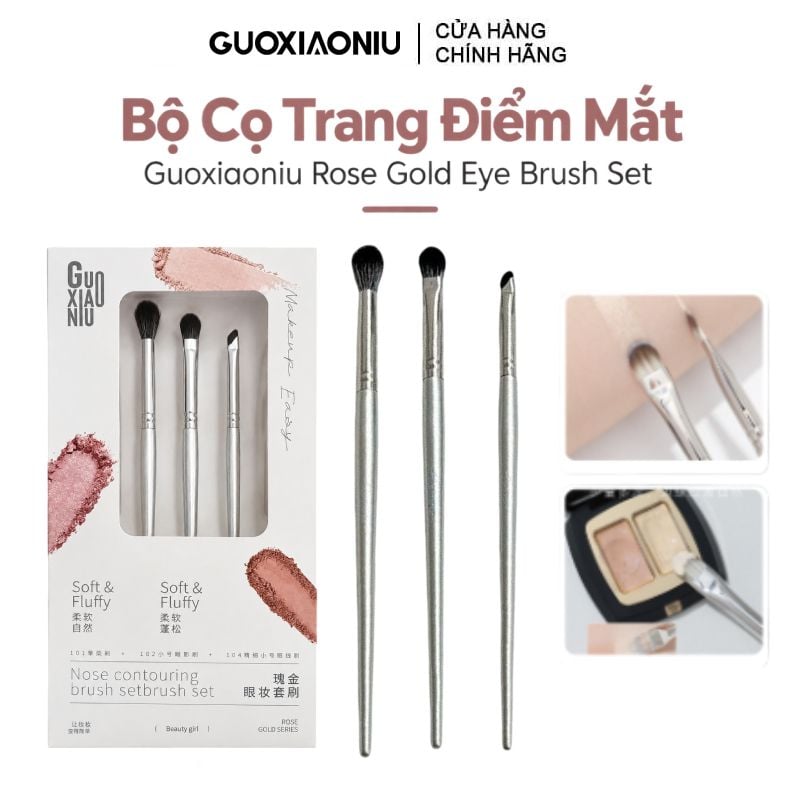 Bộ Cọ Trang Điểm Mắt Guoxiaoniu Rose Gold Eye Brush Set 3 items