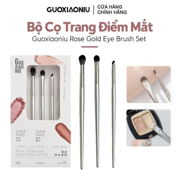  Bộ Cọ Trang Điểm Mắt Guoxiaoniu Rose Gold Eye Brush Set 3 items 