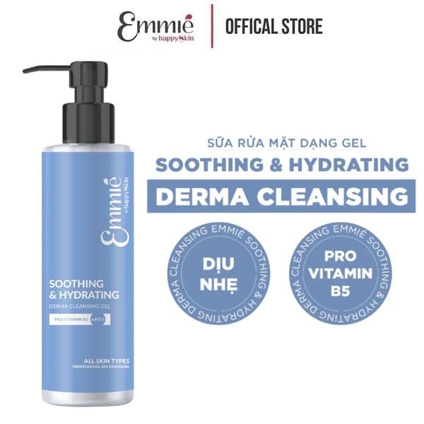  Gel Rửa Mặt Emmié by Happyskin Dịu Nhẹ Cấp Ẩm Sâu Soothing & Hydrating Derma Cleansing Gel 180ml 
