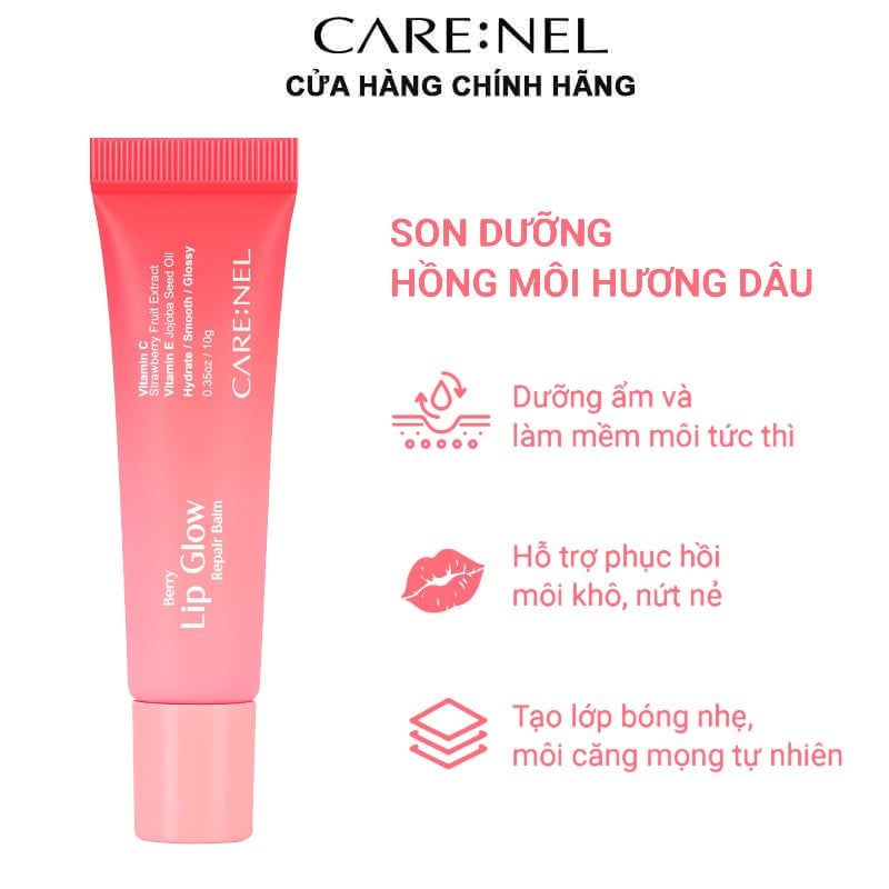 Son Dưỡng Carenel Hồng Môi Hương Dâu Berry Lip Glow Repair Balm 10g #Berry