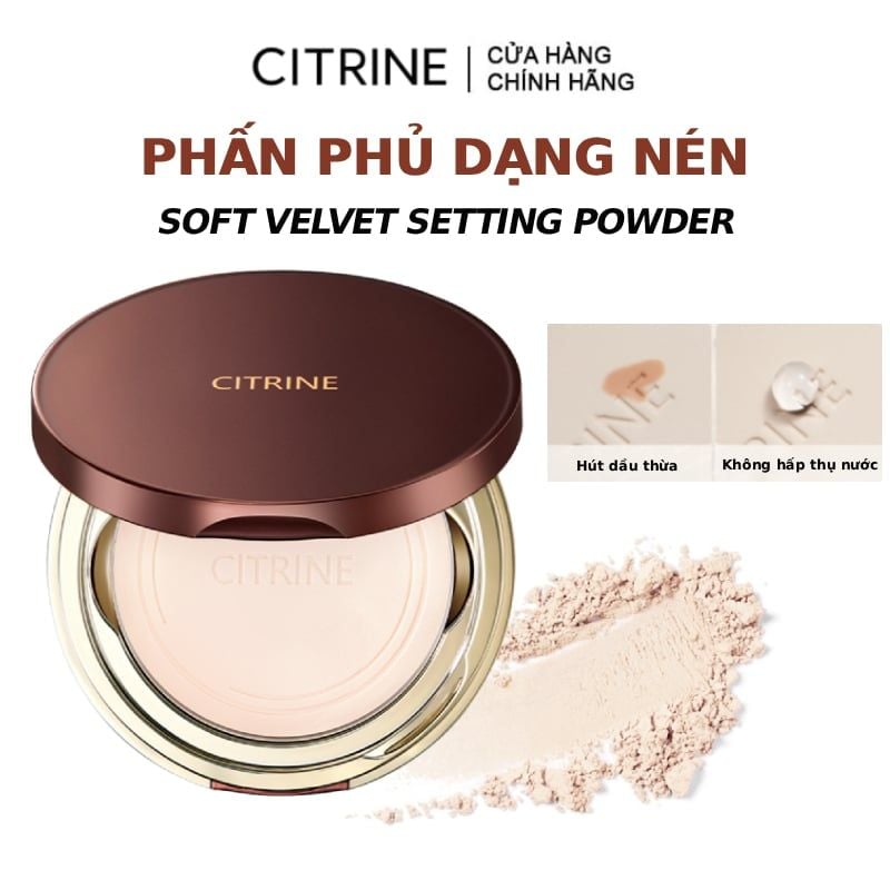 Phấn Phủ Dạng Nén Citrine Kiềm Dầu, Che Phủ Tự Nhiên Soft Velvet Setting Powder 8g